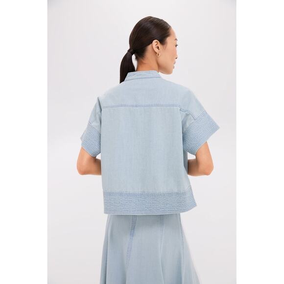 TUCKERNUCK Light Wash Denim Trapunto Stitch Sofia Shirt Size L NWT - Picture 2 of 8